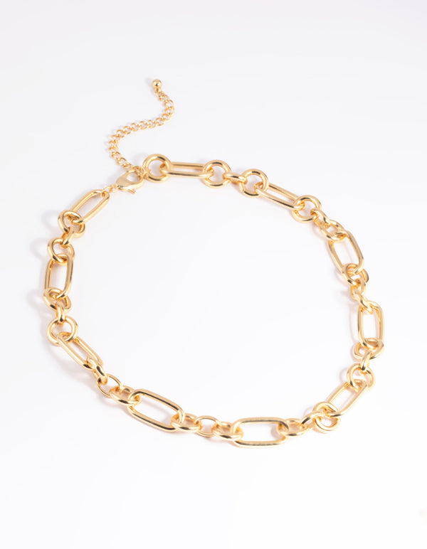 Gold Plated Rectangle Link Necklace
