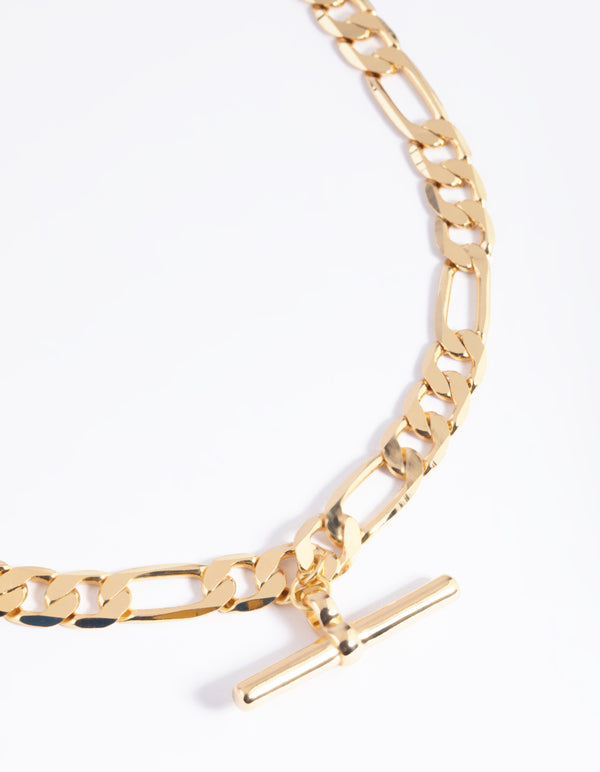 Gold Plated Fob Figaro Chain Necklace