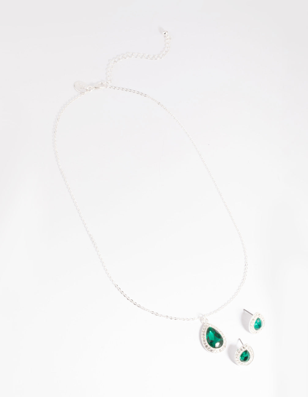 Green Pear Stone Necklace & Earrings Set