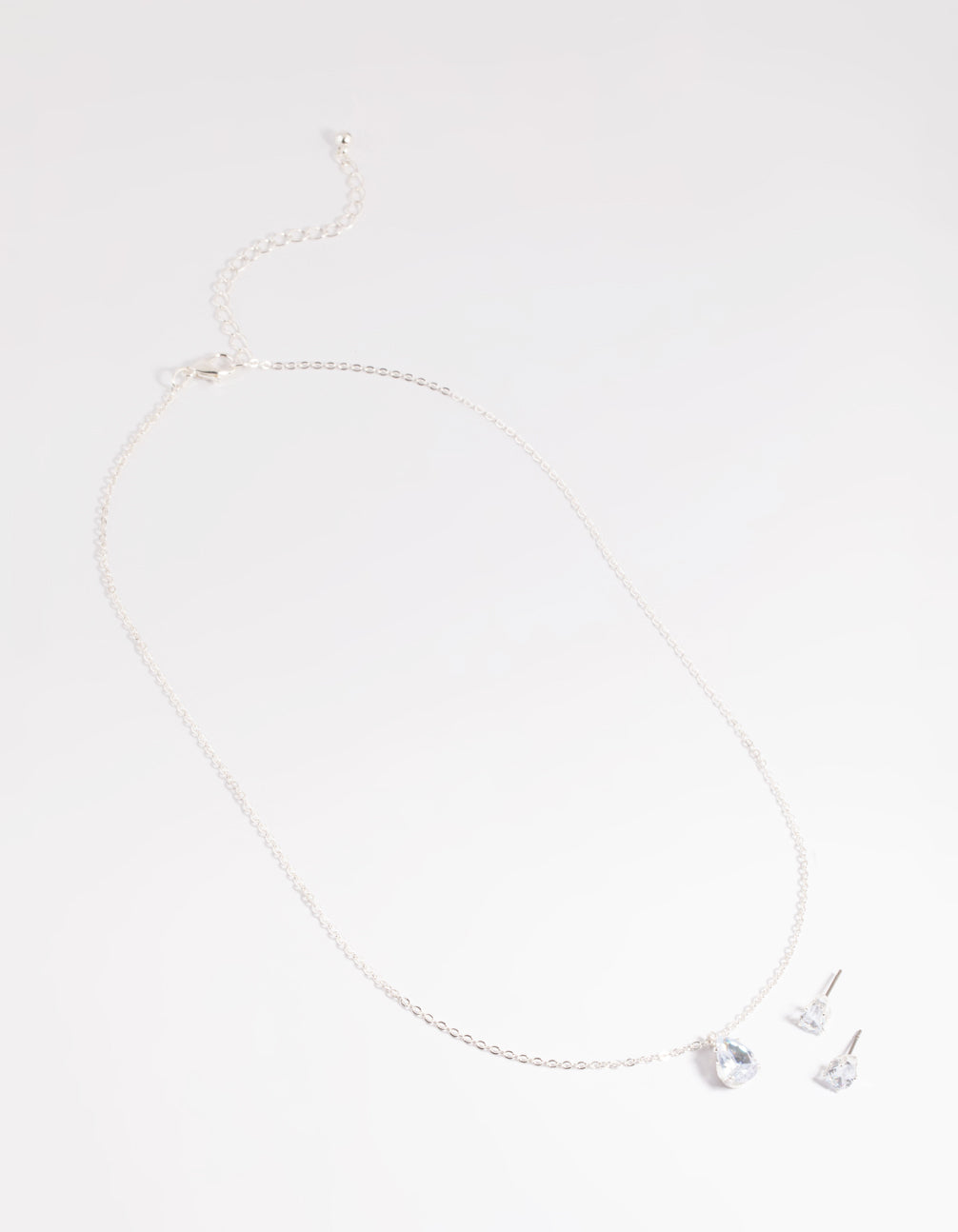 Silver Diamante Pear Necklace & Earrings Set