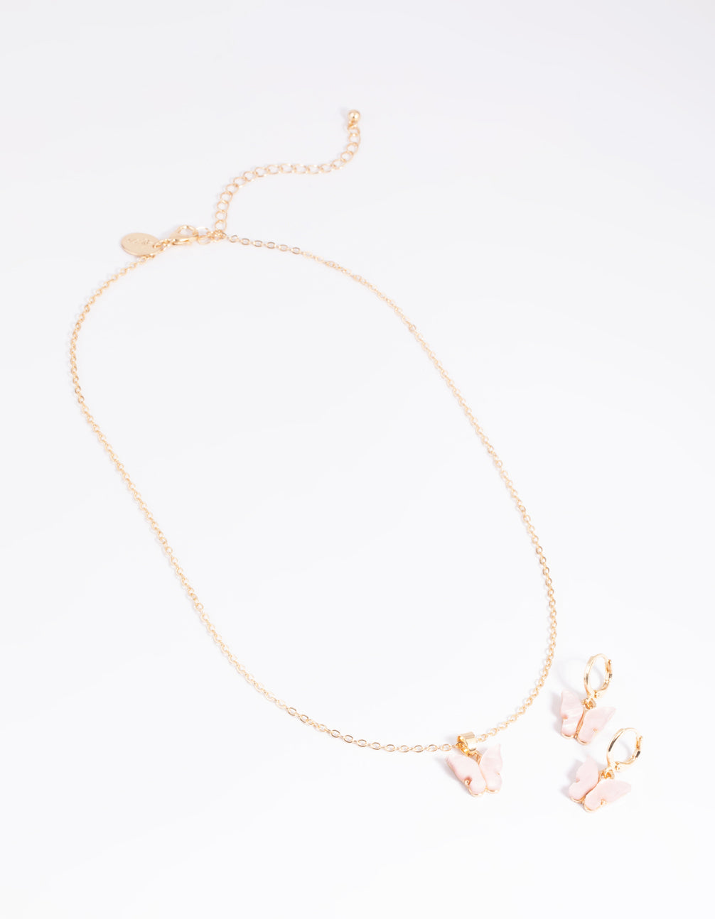 Pink Butterfly Necklace & Earrings Set