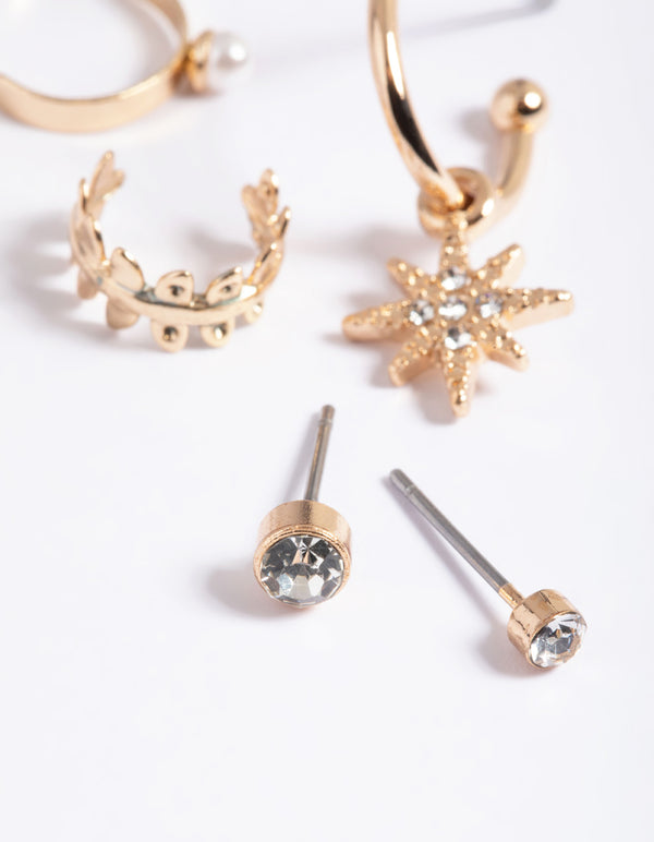Gold Celestial & Leaf Earrings 5-Pack