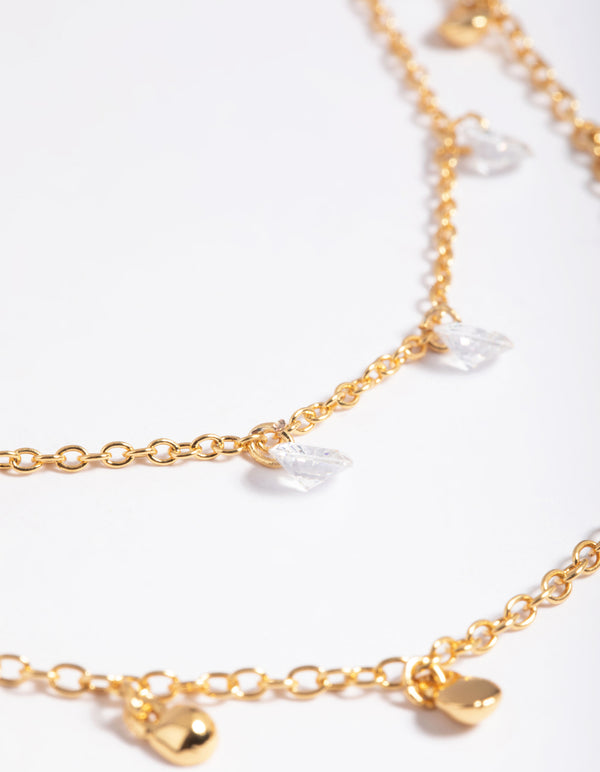 Gold Plated Cubic Zirconia Layered Necklace