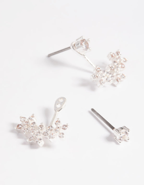 Silver Plated Cubic Zirconia Flower Sandwich Earrings