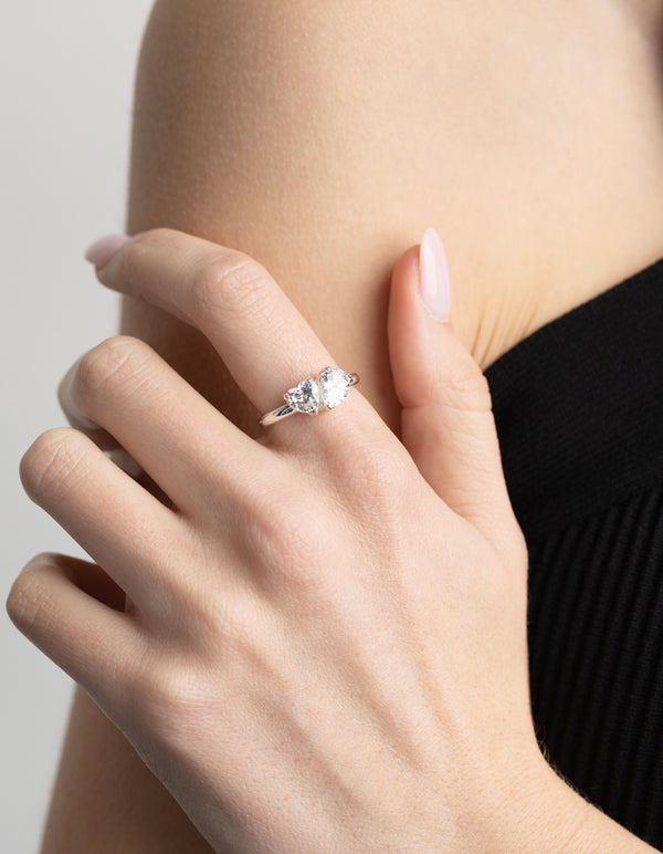 Silver Plated Cubic Zirconia Heart Ring
