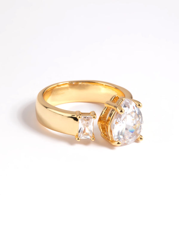 Gold Plated Cubic Zirconia Emerald Cut Ring