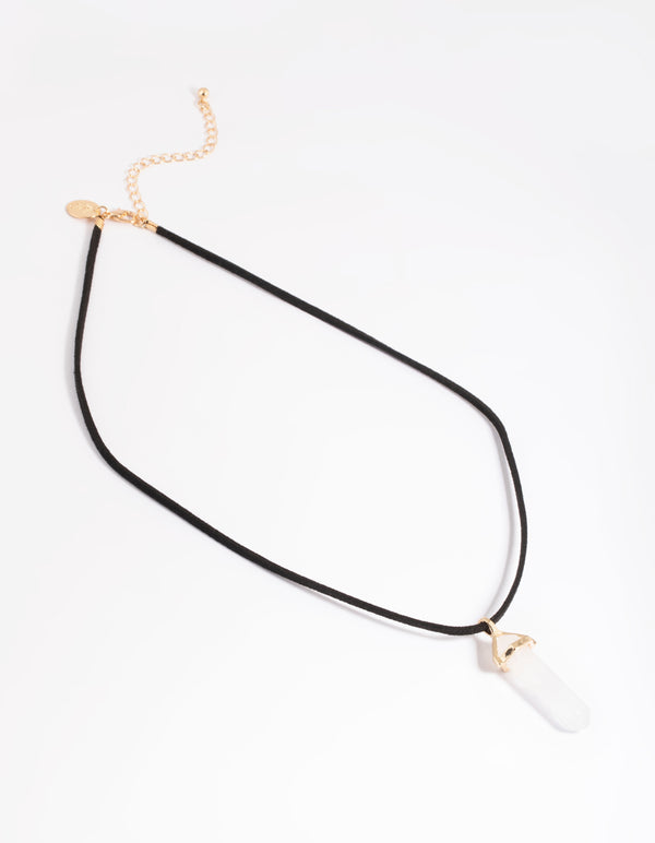 Gold Clear Quartz Shard Cord Necklace