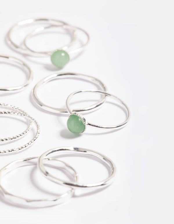 Silver Green Aventurine Ring Stack Pack