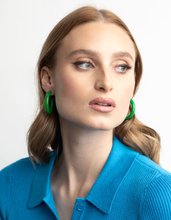 Glossy Green 40mm Hoop Earrings