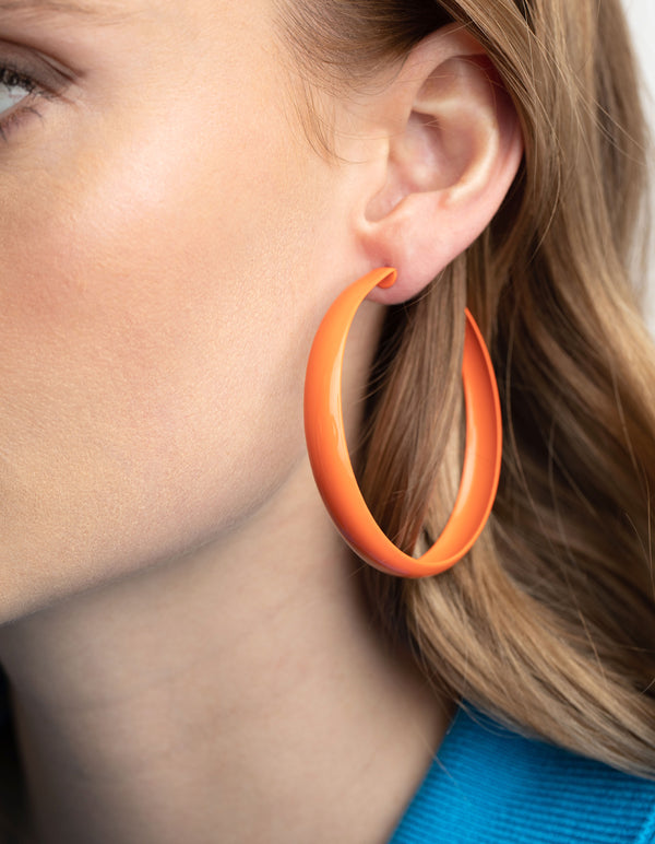 Glossy Orange 60mm Hoop Earrings