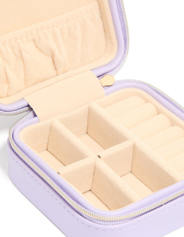 Purple Faux Leather Compact Square Jewellery Box