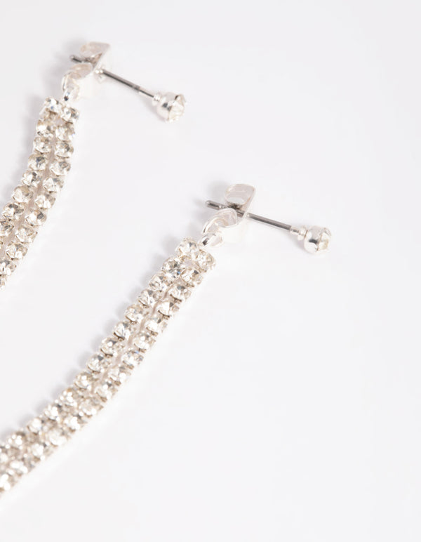 Silver Diamante Chain Drop Earrings