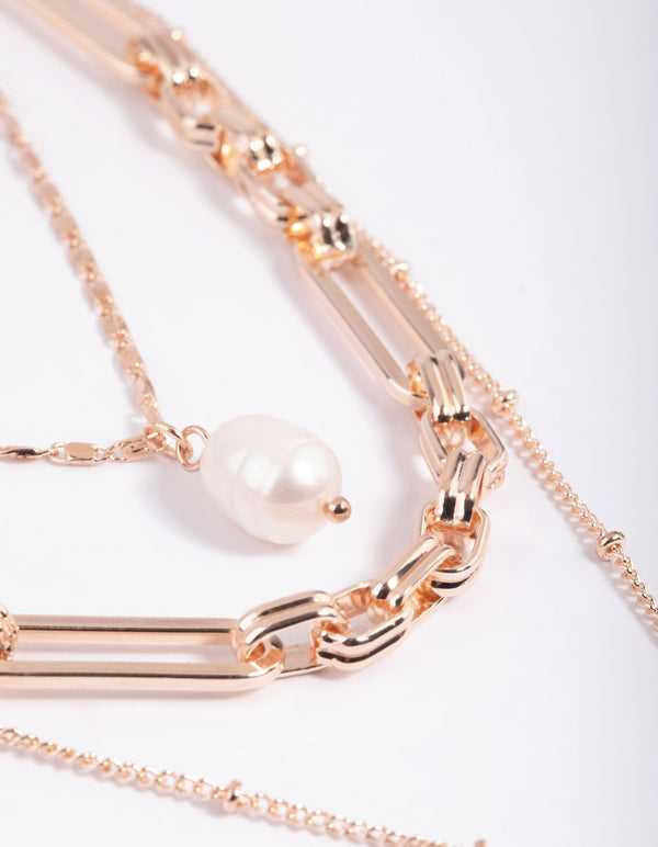 Rose Gold Layered Pearl & Coin Necklace