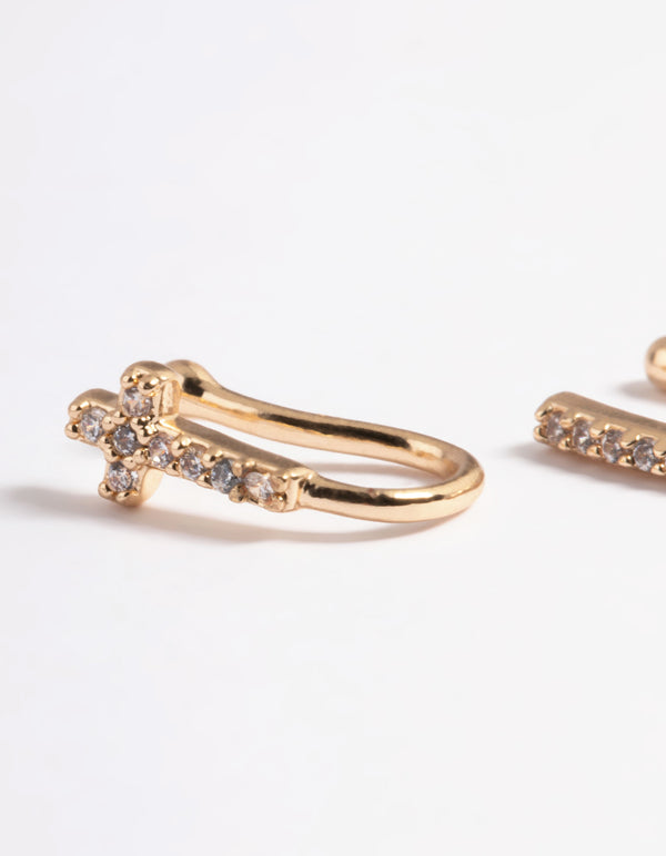 Gold Cubic Zirconia Faux Nose Ring Pack