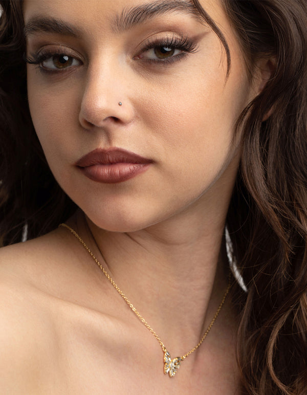 Gold Plated Diamante Butterfly Necklace