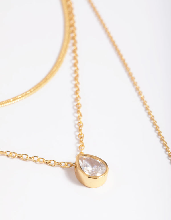 Gold Plated Cubic Zirconia Triple Layered Necklace