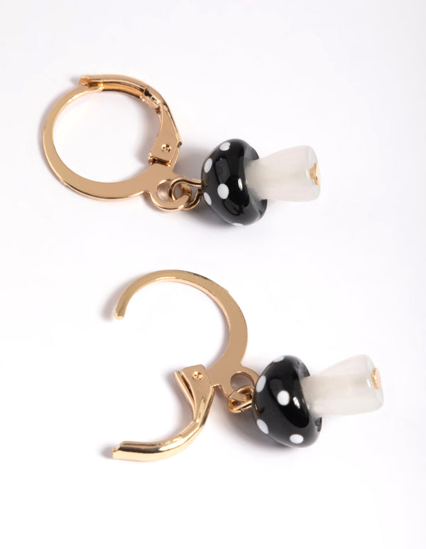 Gold Mini Mushroom Huggie Earrings