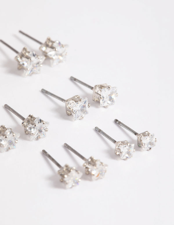 Cubic Zirconia Star & Square Earrings 6-Pack