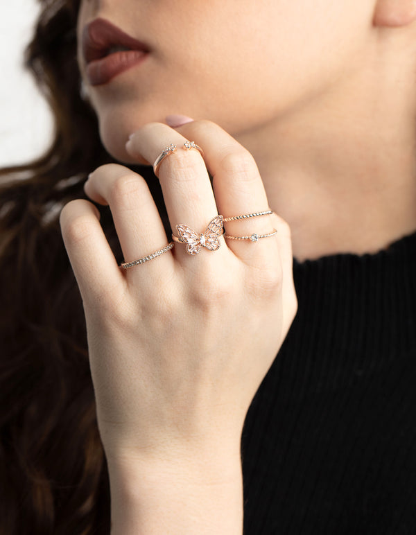 Rose Gold Filigree Butterfly Ring 5-Pack