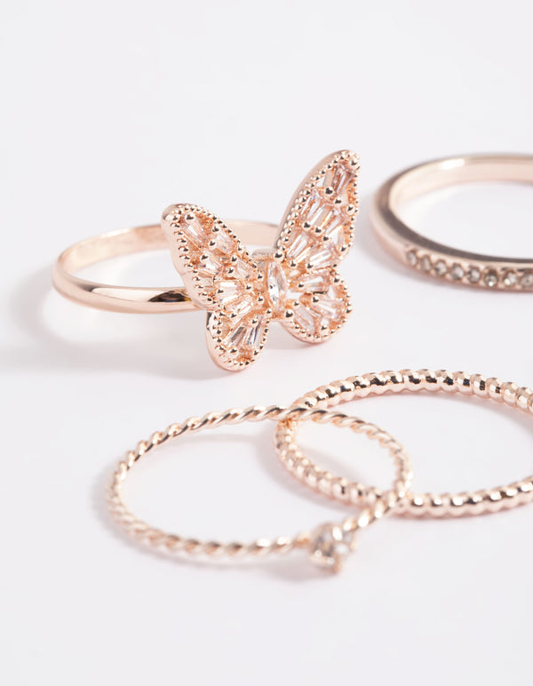 Rose Gold Filigree Butterfly Ring 5-Pack