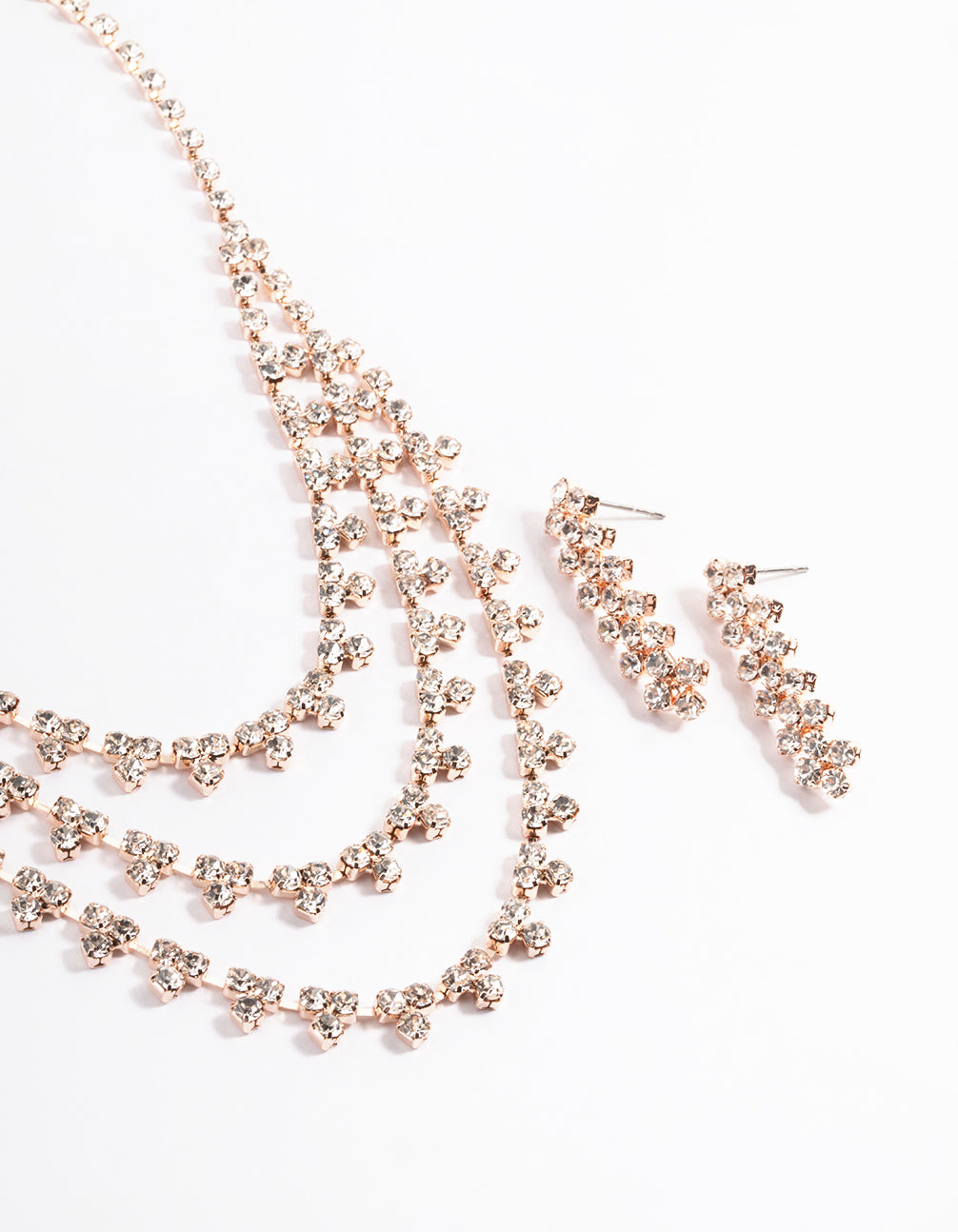 Rose Gold Trio Diamante Earring & Necklace Set