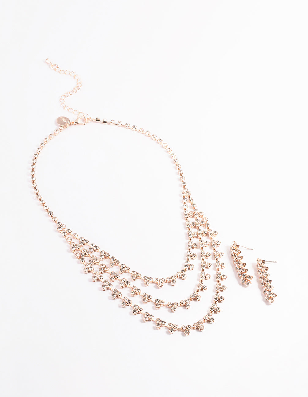 Rose Gold Trio Diamante Earring & Necklace Set