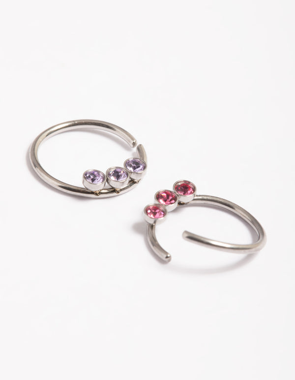 Surgical Steel Trio Stone Nose Ring Pack