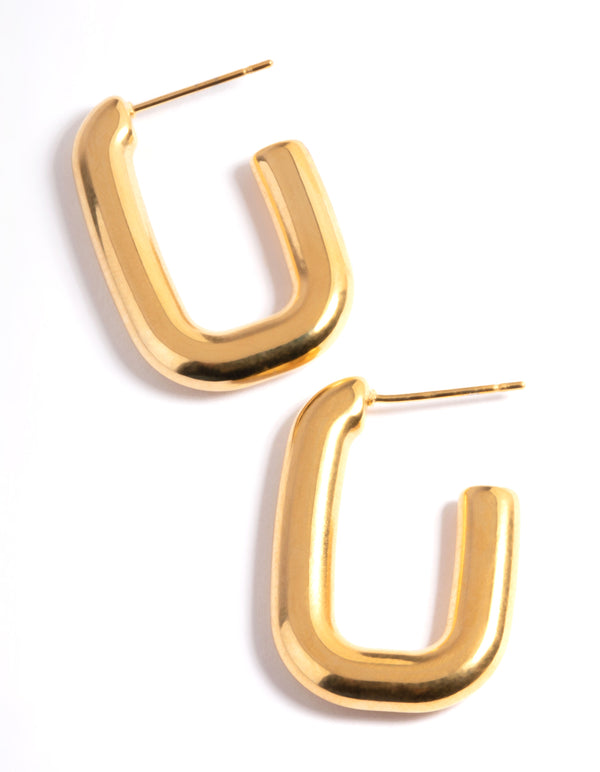 Waterproof Gold Plated Stainless Steel Rounded Square Hoop Earrings
