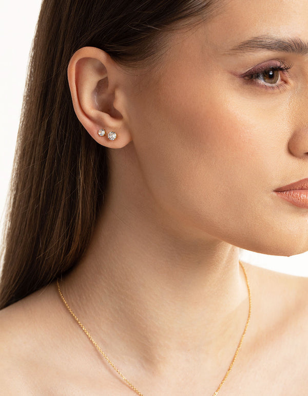 Waterproof Gold Plated Stainless Steel Cubic Zircconia Stud Earring Pack