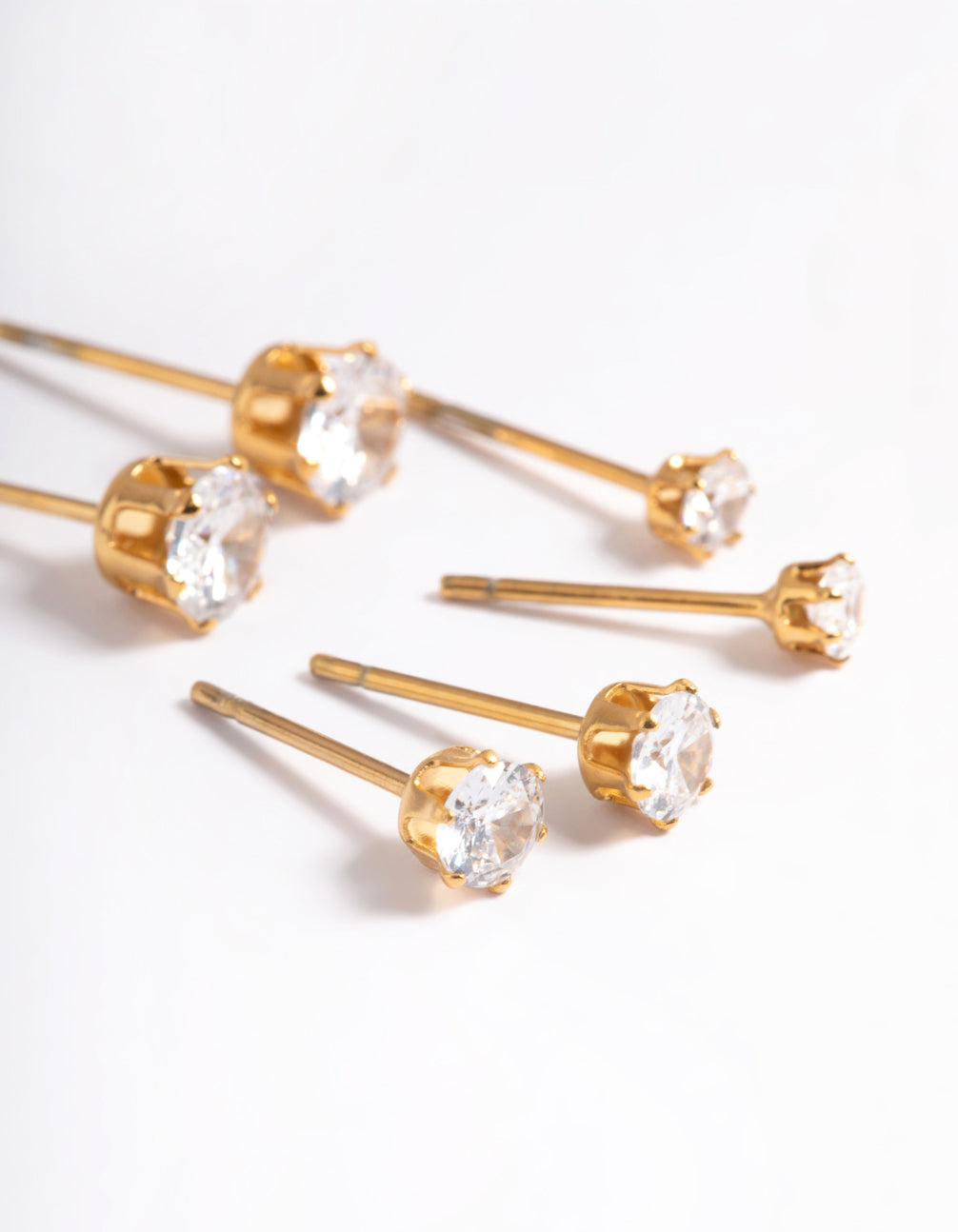 Waterproof Gold Plated Stainless Steel Cubic Zircconia Stud Earring Pack