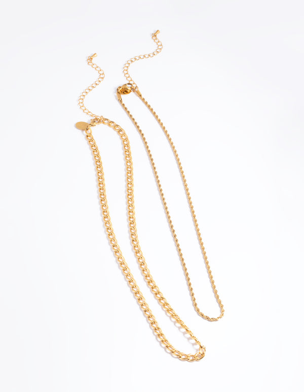 Waterproof Gold Plated Stainless Steel Twist Chain Double Layer Necklace