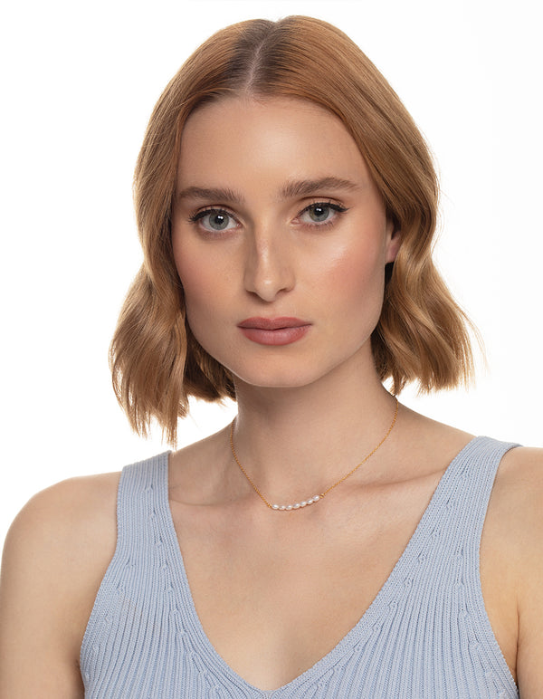 Gold Plated Sterling Silver Freshwater Pearl Row Choker