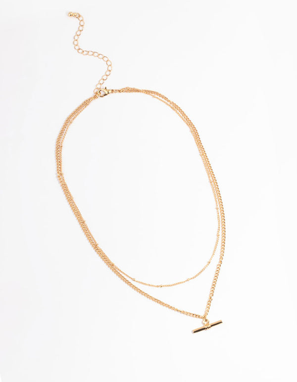 Gold 2 Layer Fob Necklace