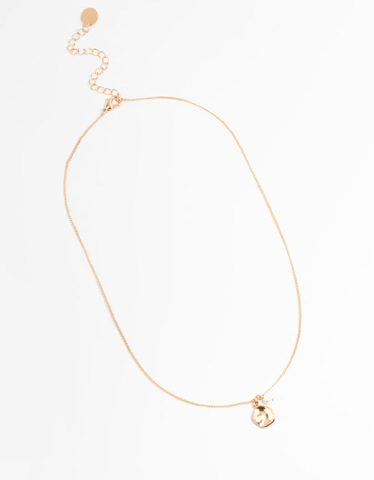 Gold Pearl & Disc Necklace