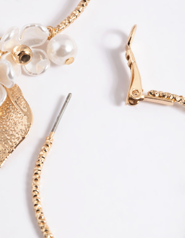 Gold Large Flower Cluster Hoop Earrings