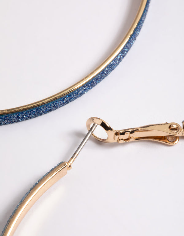Blue Narrow Glitter Hoop Earrings