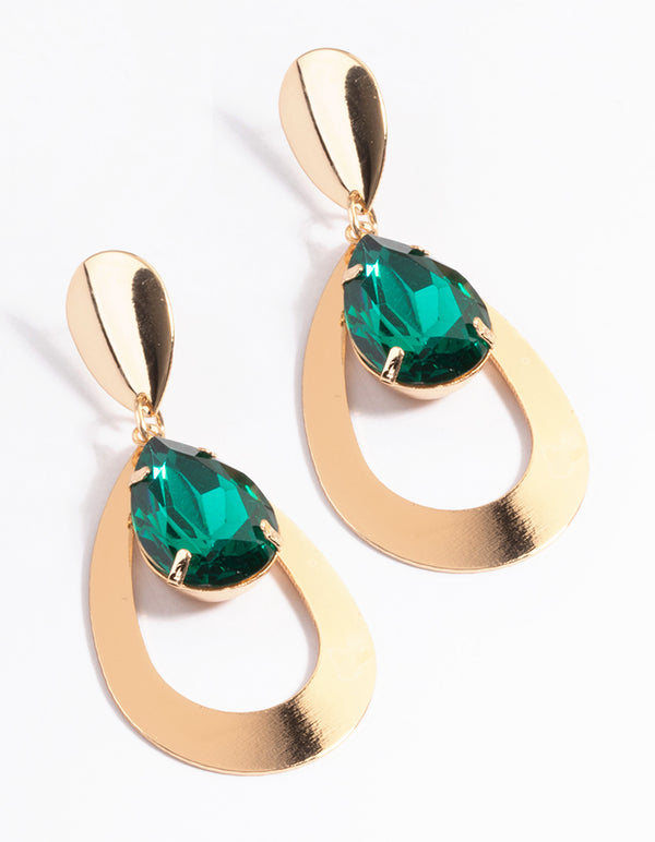Green Thick Stone Encased Drop Earrings