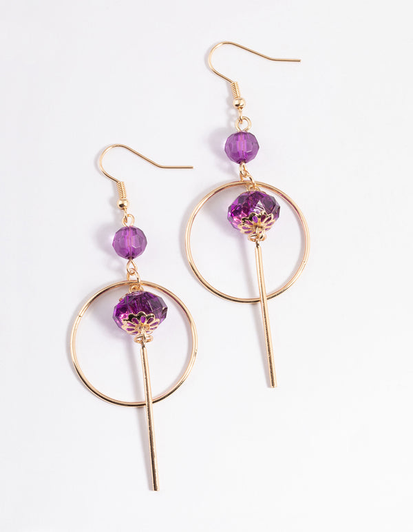 Gold Circle Bead & Stick Drop Earrings