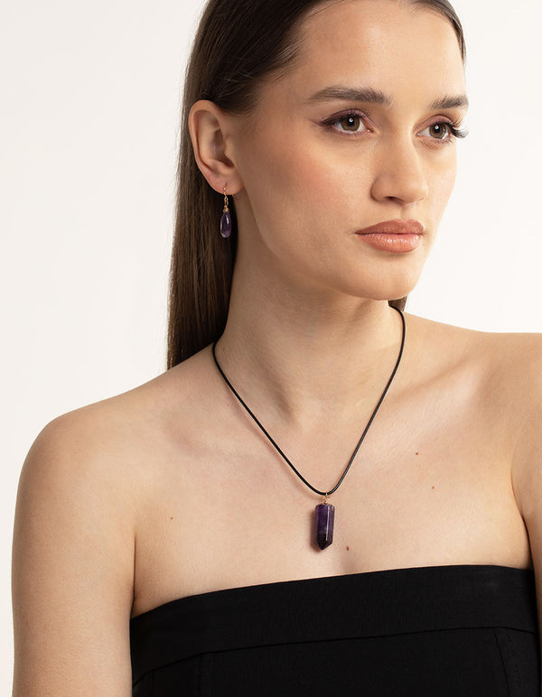 Gold Amethyst Wire Facet Drop Earrings