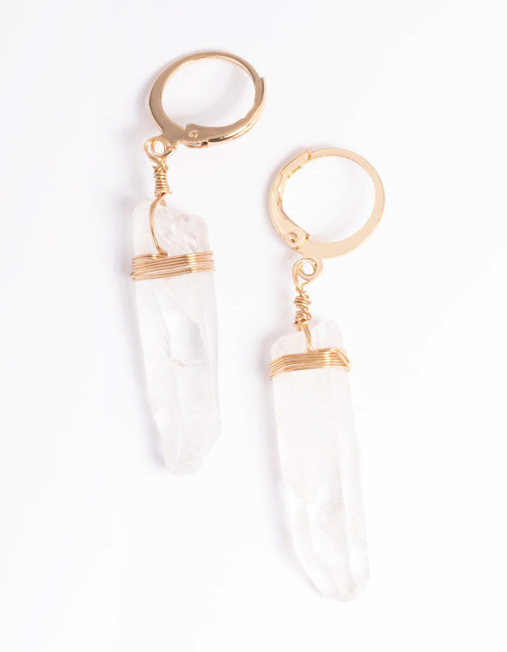Gold Clear Quartz Raw Shard Huggie Earrings