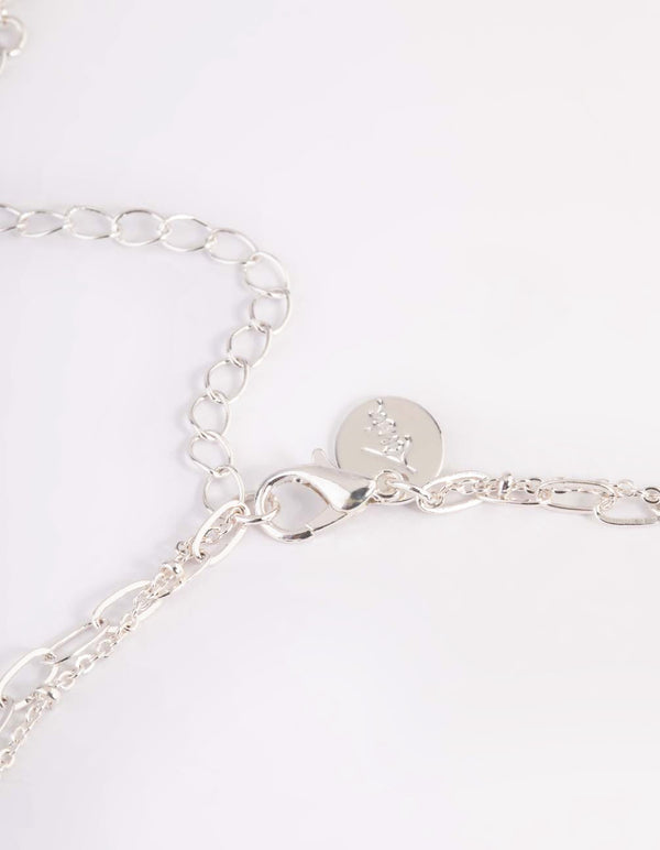 Silver Green Fluorite Shard Oval Layered Necklace