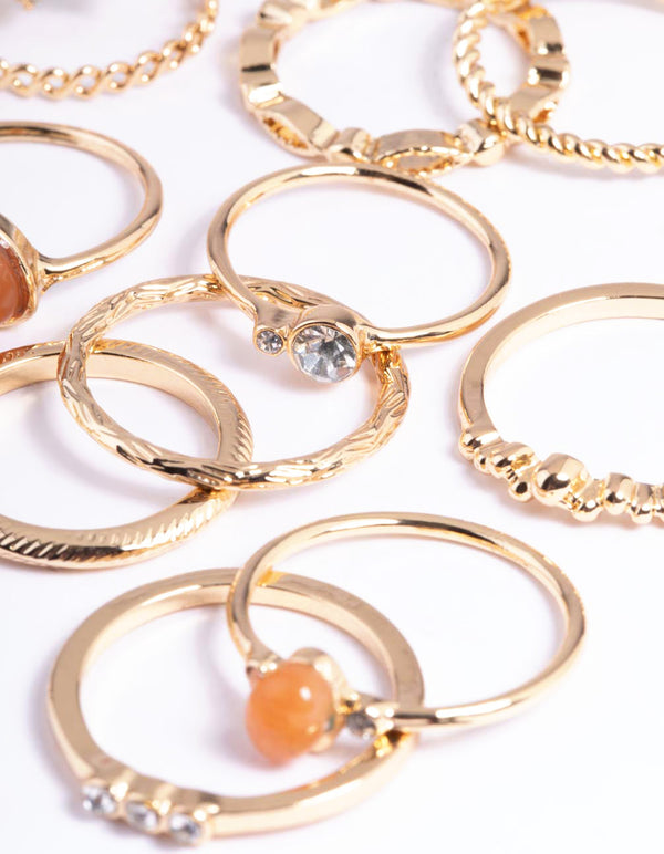 Gold Orange Diamante & Stone Ring