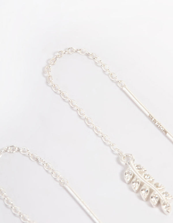 Sterling Silver Leaf Thread Earrings