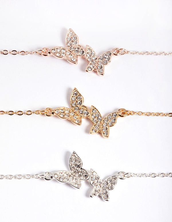 Mixed Metal Pave Butterfly Bracelet Pack
