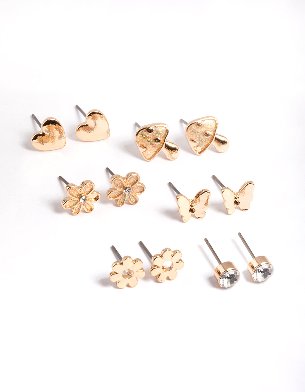Kids Gold Glitter Mushroom Stud 6-Pack