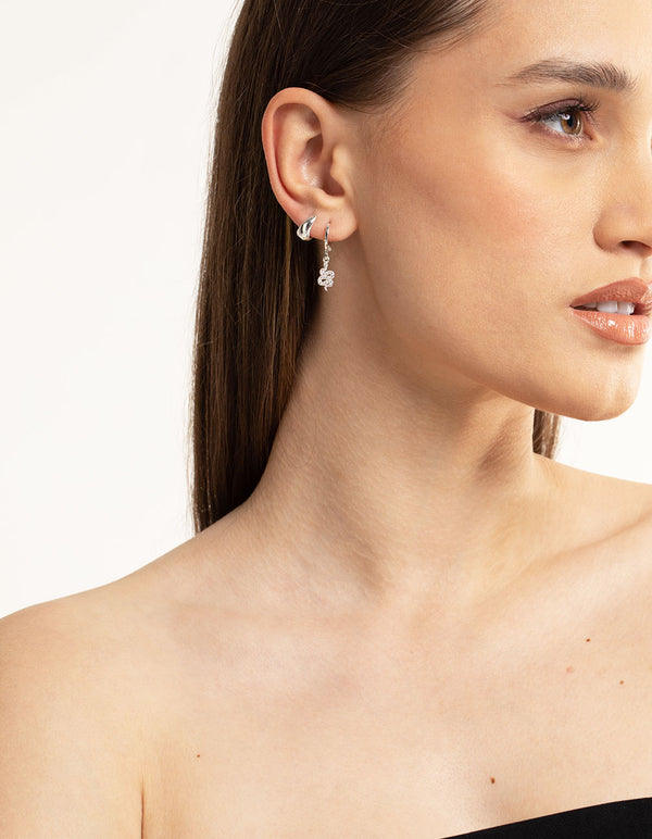 Silver Plated Cubic Zirconia Snake 6-Pack Earrings