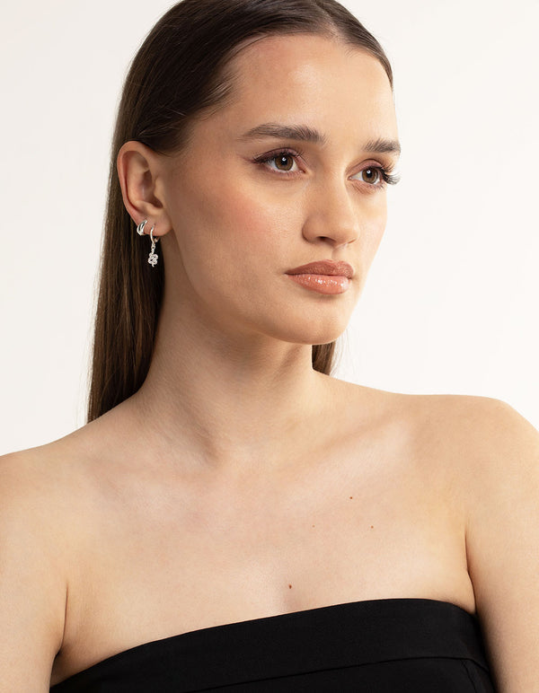 Silver Plated Cubic Zirconia Snake 6-Pack Earrings