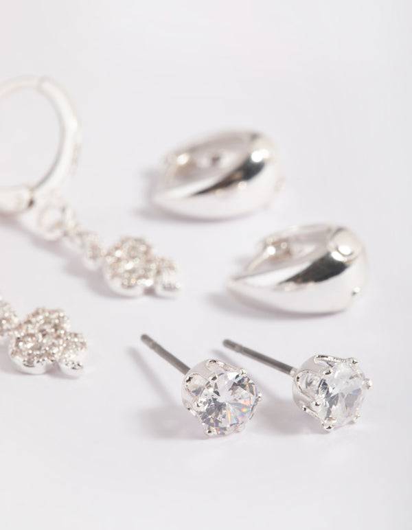 Silver Plated Cubic Zirconia Snake 6-Pack Earrings