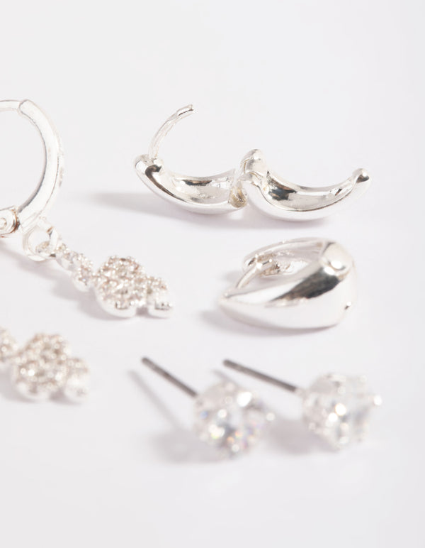 Silver Plated Cubic Zirconia Snake 6-Pack Earrings