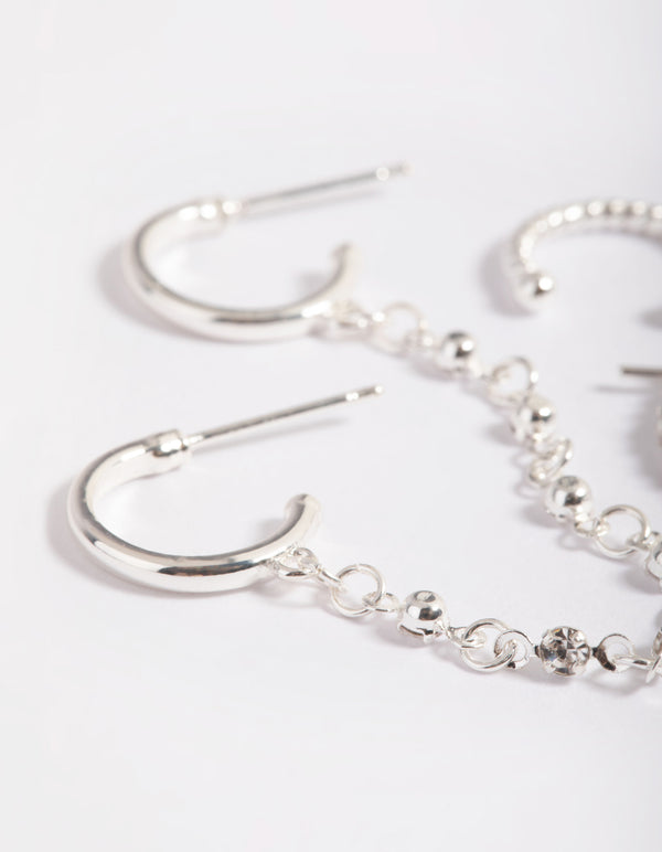 Silver Plated Cubic Zirconia Huggie Chain Earrings 6-Pack